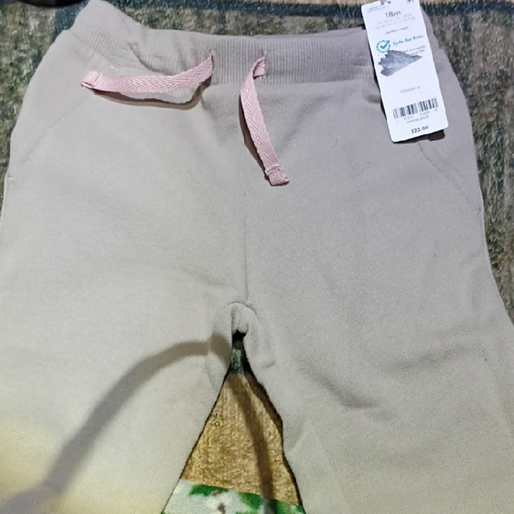 Carter's Tan Joggers with Pink Drawstring
